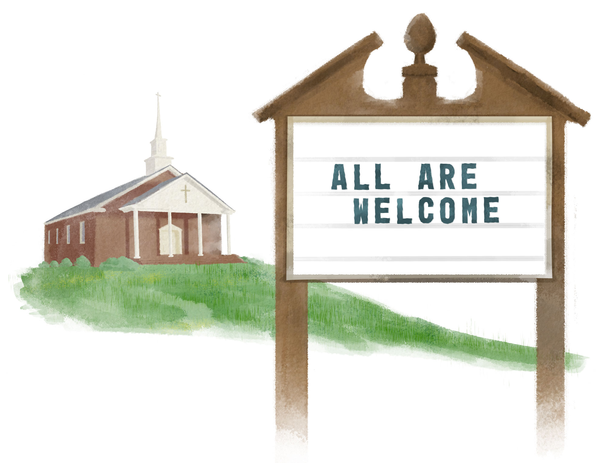 All Are Welcome church sign illustration
