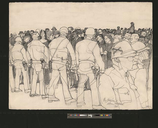 The Confrontation, Selma, Alabama, drawing by John McMahon.