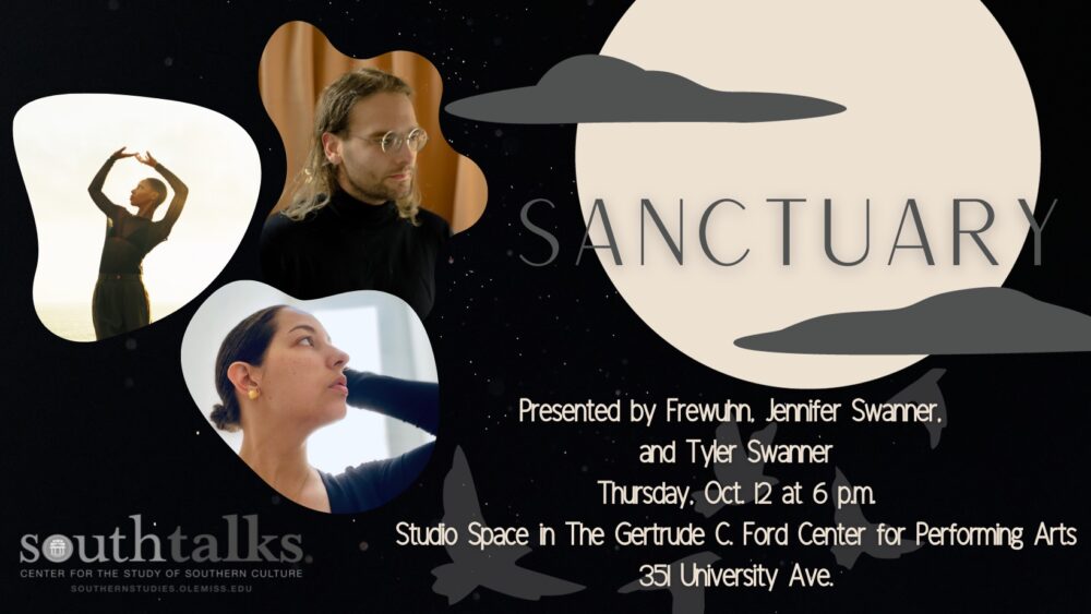 Image of dancers with text for Sanctuary performance 10/12 at 6 p.m. at Ford Center