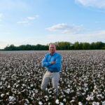 Ralph Eubanks stands in a field of cotton