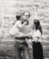 black and white photo of Peter Askew with his wife and daughter