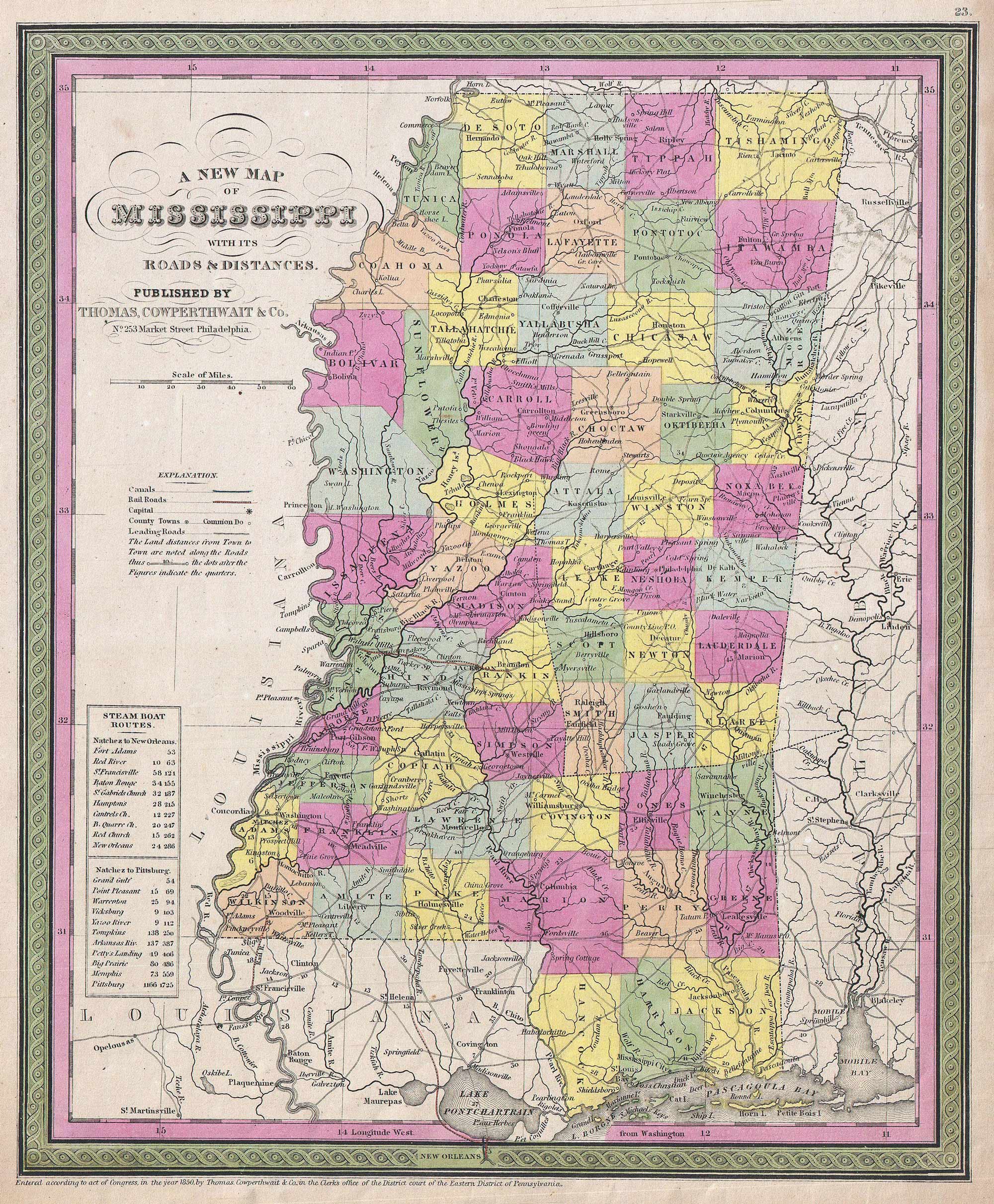 Map of Mississippi in 1853